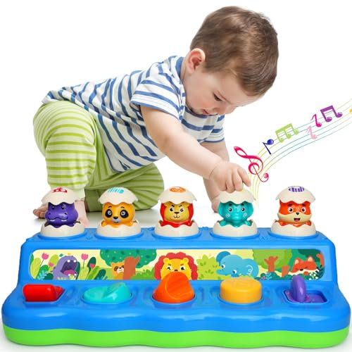 Wanonoo Baby Spielzeug ab 1 Jahr, Pop up Baby Montessori Spielzeug 6 7 8 9 10 12 18 Monate Mädchen Junge mit Musik & Licht, Musik Spielzeug mit Tieren Motorikspielzeug Geschenke ab 1 2 3 Jahr