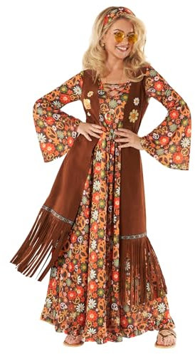 Morph Hippie Costume Women 70s Fancy Dress, 60s Outfits, Retro Halloween Costume, Vintage Party Attire for Women, X-Large