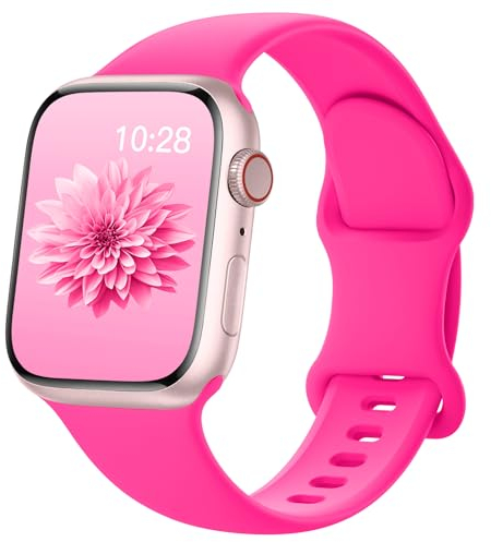AMSKY Silikon Band Kompatibel mit Apple Watch Armband 40mm 46mm 44mm 45mm 41mm 42mm 38mm 49mm Damen Herren, Sport Gummi Kompatibel mit iWatch Armband Series 10 9 8 7 6 5 4 3 2 1 Se Ultra, Heißes Rosa