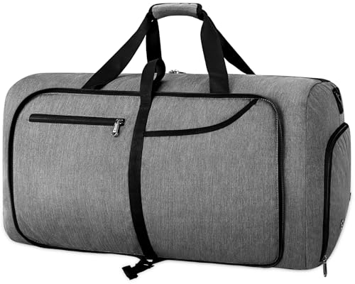 RAINSMORE Faltbare Reisetasche Groß 80L Leichte Sporttasche mit Schuhfach für Herren Damen Reisetaschen Handgepäck Tasche Weekender Saunatasche Grau