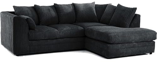 SOFASELECTIONUK LTD Jumbo Cord Scatter Back 4-Seater Right Hand Facing Corner Sofa: Elevate Your Living Room With Comfort and Style (Black, Right Hand Facing)