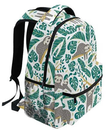 Girls Backpacks for School, Sloth Palm Leave School Bag Cute Animal Bookbags Elementary Canvas Rucksack Laptop Book Bag Anti Theft Casual for Kids Girls Boys Women