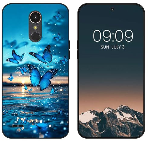 WUACYEAMING Funda Bonita para LG K10 (2017),Carcasa con Aesthetic Lindo Dibujos,Ultrafina Suave TPU Antigolpes Case Divertidas Diseño Negro-Mariposa