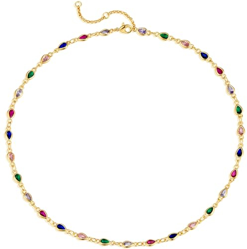 Jenosy 18K Gold Bunte Teardrop Choker Damen Handmade CZ Ketten für Frauen Schmuck