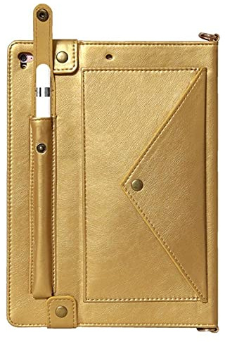 HBYLEE Cases for iPad Pro 12.9 2020/2021, Fashion Shoulder Strap Envelope Multi-Function Portable Tablet Leather Sleeve for iPad 10.2 2019 (Color : Gold, Size : IPad Pro 12.9 2020/21)