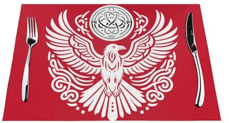 Wikinger Rune Rabe Odin nordische, keltische Tischsets aus PVC, rutschfest, rechteckig, für Küche, Esstisch, Wärmeisolierung, 45 x 30 cm