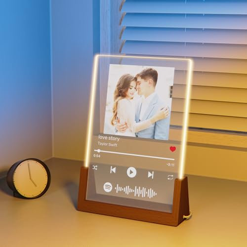 Rainsar Regalos Personalizados, Placa Spotify Personalizada, Marco de Fotos Personalizadas Regalo, Lampara Personalizada con Foto, Regalo Aniversario Pareja, Cumpleaños, Día de San Valentín, Navidad