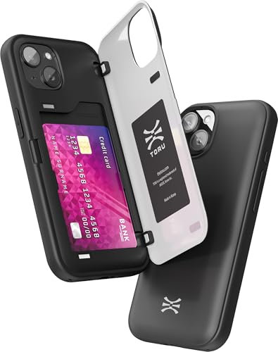 TORU CX HYBRID for iPhone 13 Mini Wallet Case | Dual Layer Slim Protective Hard Cover with Hidden 2-Credit Card Slot Holder - Black