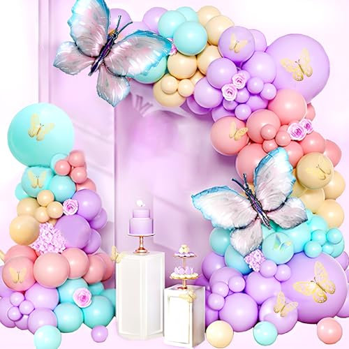 148pcs Daisy Balloon Arch Kit,Pastel Balloons Arch kit Butterfly Birthday Pastel Balloon Garland Kit Latex Balloons with Daisy Flower Foil Balloon for Girls Showers Garden Party Decorations