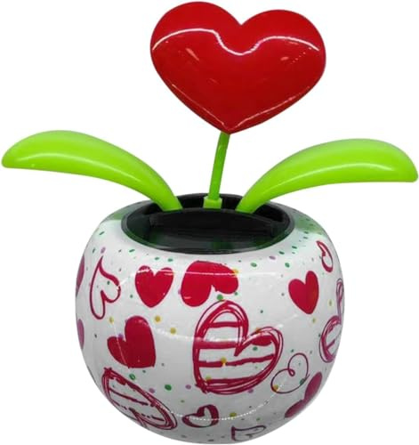 Red Solar Powered Dancing Figurines Toy - Solar Dance Flower, Heart Swing Dancing Flower in Pots, Shaking Head Ornament Car Dashboard Decoration Gift for Fun and Relaxation