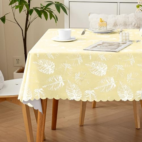 meioro Polyester Table Cloth Wipe Clean Tablecloth, 90x90cm Rectangle Water Resistant Tablecloths, Waterproof Decorative Leaf Table Cover Protector for Home Picnic Party Outdoor Decorations(Yellow)