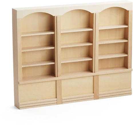 Odoria Puppenhaus Bücherregal Vitrine Miniatur: 1/12 Maßstab Wandregale für Bücher Bibliothek Schule Büro - Mini Regal Wand Unlackiert Holz Möbel Wohnzimmer