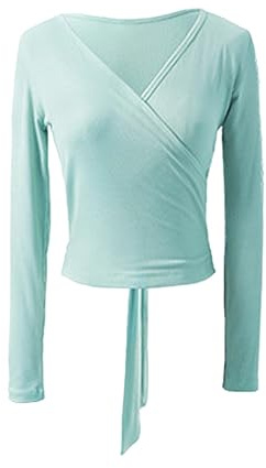 JMORCO Ballettkleidung Damen Frauen Mädchen Ballett Trikots Mantel Wrap Tops Langarm Ballett Tanz Gymnastik Overall Pullover Spitze-up Warm Up Cardigan(Light Green,S)