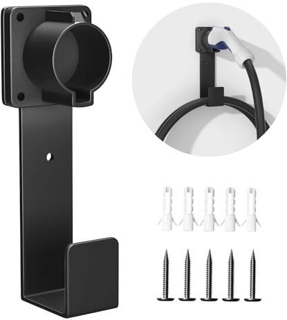 Type 1 EV Charger Holder-J1772 Connector, Nozzle Holster Dock and J-Hook Combination, EV Cable Holder Wall-Mount Electric Vehicle Charger