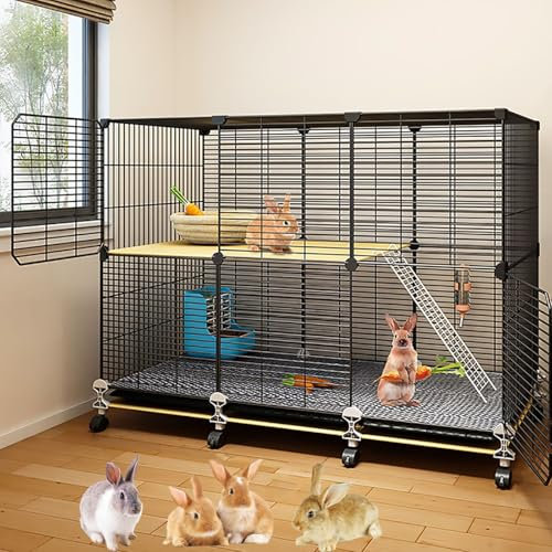 Cage d'intérieur cryptée pour lapin, clapier, grande cage à lapin, avec plateau et repose-pied