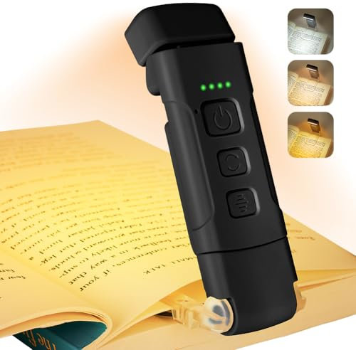 AMFUN Leselampe Buch Klemme, Leselampe Bett, LED Klemmleuchte, USB Wiederaufladbare Buchlampe mit 3 Farben, 5 Helligkeitsstufen, für Nachtlesen,Buchliebhaber,Kinder
