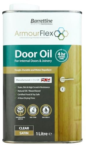 Barrettine Door Oil Satin Finish (1L) - Water Repellent, Wax Based, Natural Door Oil for Internal Doors & Joinery with Stain, Dirt & High Scratch Resistance