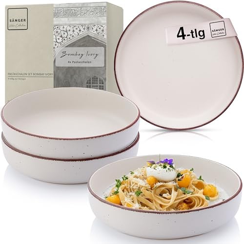 SÄNGER Bombay Ivory | Pastaschalen 4 teilig, 4x Nudel Schalen aus Steingut, Schüssel Set spülmaschinenfest mikrowellenfest kratzfest, große Schüssel multifunktional creme 800 ml | VALUE COLLECTION