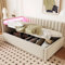 okwish Schlafsofa Einzelbett 90x200 cm Bett, Jugendbett Tagesbett Hydraulisch Stauraumbett Funktionsbett mit LED Kopfteil, Daybett Gepolstertes Bettgestell mit Lattenrost, Samt Beige, ohne Matratze