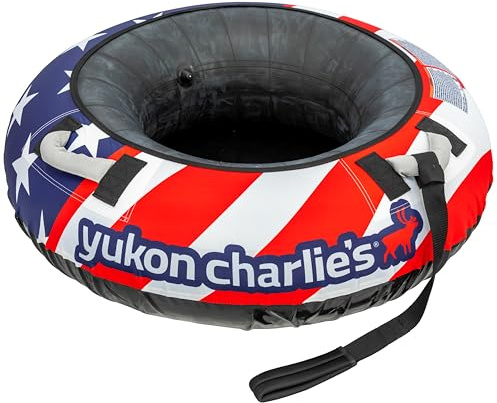 Yukon Charlie's Stars and Stripes Inflatable Snow Tube 46” – Heavy-Duty Snow Sled with Polyester Cover, Slick PVC Bottom, and Foam Handles – Perfect for Kids Ages 7+