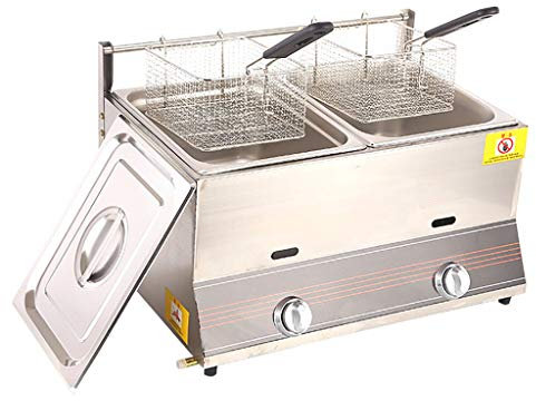 Heihe Friteuse à gaz 6L/12L Friteuse Commerciale en Acier Inoxydable Grande capacité Friteuse de comptoir Allumage par Impulsion électronique Double Panier Double réservoir