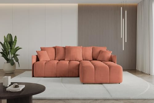 ALTDECOR Ecksofa mit Schlaffunktion und Bettkasten Corner Sofa Bett Eckcouch Couch L-Form Schlafcouch Ausziehbar Wohnlandschaft Schlafsofa Cauchsofa LONLI-L 251x189x68 Apricot