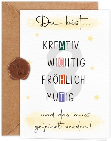 Giftota Geburtstagskarte 8 Jahre Mädchen Jungen (A6 Klappkarte mit Umschlag & Wachssiegel), Schöne Geschenkkarte zum 8. Geburtstag mit besonderen Designs, Sweet 8 Grußkarten für Freunde, Kinder