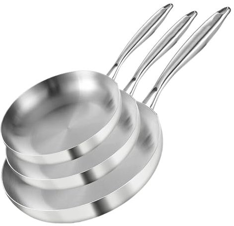 LCKKJHG SartéN De Acero Inoxidable Juego de 3 sartenes antiadherentes de Acero Inoxidable for freír Carne, sin Revestimiento, for Cocina de Gas y de inducción. para Induccion(3PCS-C)