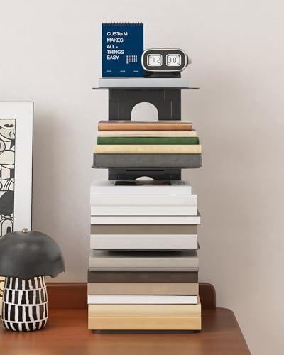 Ornestia 4 Ebenen Unsichtbares Bücherregal Stehend, Schmaler Desktop Bücherregal für Zuhause, Büro Metallregal Schwebend Bücherregal Ideal für Kleinen Raum Schwarz