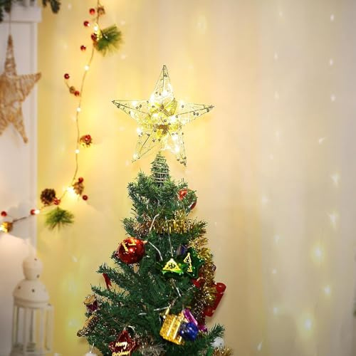 Stern Christbaumspitze, Weihnachtsbaumspitze Stern Gold 25CM mit 20 LED