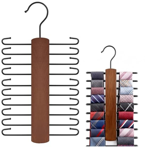 Wooden Tie Rack Belt Hanger Belt Storage Organiser for Men Tie Hanger for Wardrobe 360° Rotating Closet Space Saving Organiser Display Holder