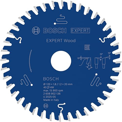 Bosch 1x Expert Wood Corded Circular Saw Blade for Handheld Circular Saw | for Softwood, Hardwood, Ø 120 mm, Professional Accessory Hand-Held Corded Circular Saws, Plunge Saw