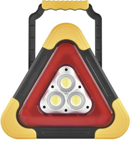 EMOS - Wiederaufladbarer LED Warndreieck mit 5 Lichtmodi inkl. Akku und USB-Ladekabel - Multifunktionelle Notfall-Leuchte mit Powerbank-Funktion und LED Anzeige - Gelb/Schwarz/Rot