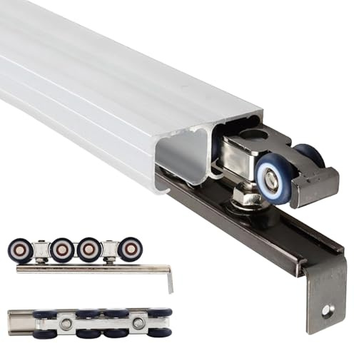 Schiebetürbeschlag schiebetür laufschiene Aluminium-Doppeltürschiene, Weißes Schrankschienen-Schiebetür-Beschlagset Für Kleider-/Küchenschränke, Passend Für 25–35 Mm Dicke Platten(L 480cm (15.7'))