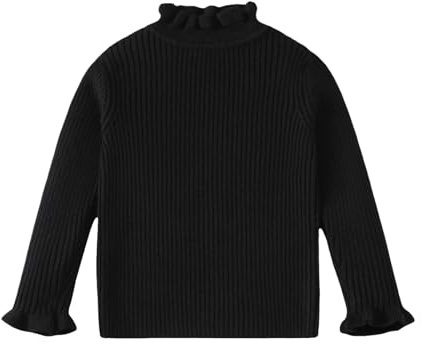 Toddler Baby Ruffle Jumper Kids Girls Autumn Winter Thermal Sweaters Warm Turtleneck Striped Pullover Sweatshirts Plain Long Sleeve Cotton Shirts (Black, 18-24 Months)