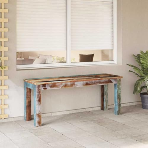 IBUQDDV Antik-Stil Sitzbank aus recyceltem Massivholz 110x35x45 cm, robuste Vintage Bank handgefertigt mit einzigartiger Patina für Garten und Terrasse, langlebiges Altholz