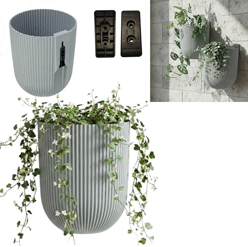 botle Blumentopf zu Hängender, Wand Pflanzenständer, Wandblumentopf, Hängeblumentopf, H 18 cm, Ø 14.5 cm, vertikale Rillen Hell Grau, Kletterpflanzen, Pflanzenwand, Blumendekoration