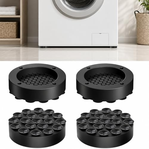 Schwingungsdämpfer Waschmaschine 4 Stück, Anti Vibrationsdämpfer aus Silikon, Rutschfeste Waschmaschinen Unterlage für Waschmaschine, Trockner, Kühlschrank & Möbel, Schwarz