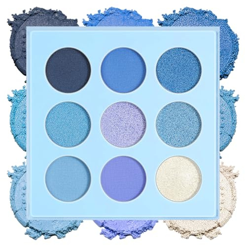 ALIIP Professional Makeup Palette Ombretti Ad Alta Pigmentazione, 9 Colori Neutri Sfumabili, con Finish Matte, Shimmer e Glitterati per Look Soft Glam Trucco- Blu