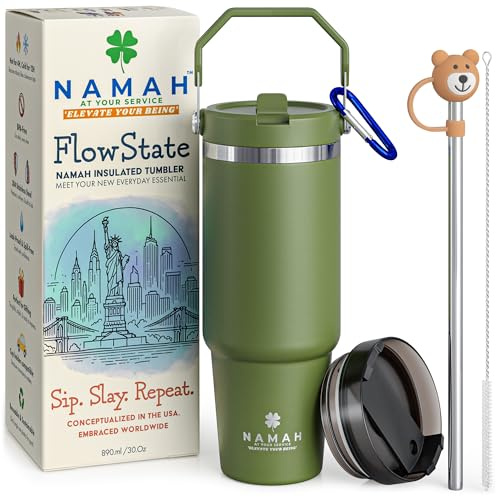 Namah® 890ML Stainless Steel Insulated Water Bottle with Straw, Double Wall Vacuum Insulated Travel Mug, Reusable Hot & Cold Drinks Bottle for Office, Gym, Travel, Hiking & Everyday Hydration