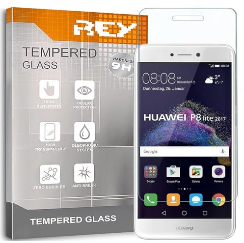 REY Protector de Pantalla para Huawei P8 Lite 2017, Cristal Vidrio Templado Premium