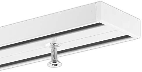 Gardineum 460 cm (3 x 153 cm inkl. Verbinder) Vorhangschiene, Gardinenschiene, Aluminium, weiße Oberfläche, 2-läufige Objektschiene, vorgebohrt