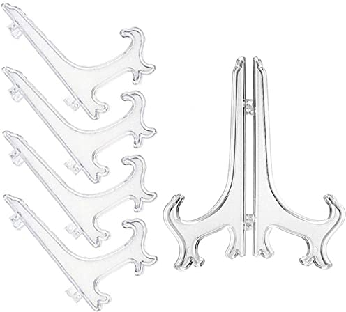 DUBENS 5 Stück Kunststoff Tellerständer Tellerhalter Telleraufsteller klappbar, Staffelei Display Aufsteller für Präsentation, Schalenständer, Bilderrahmen, Bücher, Teller, DVD (Clear 7(17,5cm))
