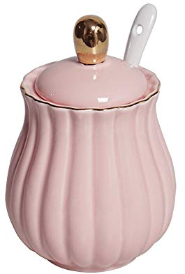 Sucrier rose en céramique avec couvercle et cuillère pour la maison et la cuisine 226,8 g sugar-bowls rose