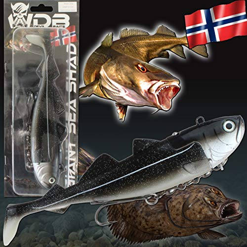 Angel-Berger Wild Devil Baits Giant Sea Shad Heilbutt Seelachs Köder Meeresangeln (Luminos Köhler, 333g / 21,5cm)