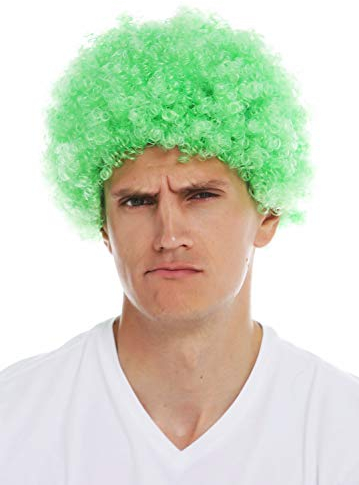 WIG ME UP - MMAM-9M-K427 Perücke Karneval Herren Damen Clown grün kurzer Afro kraus gelockt Krauskopf