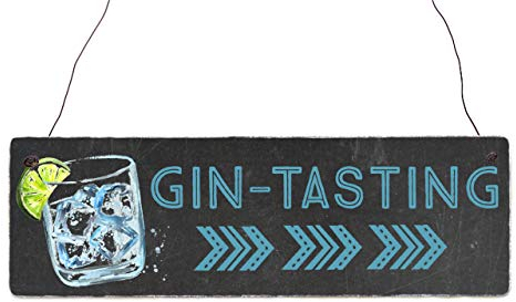 Interluxe Holzschild - Gin Tasting Pfeil rechts - Schild als Wegweiser oder Dekoration für Cocktailbar, Party, Barmixer, Hochzeit, Geburtstagsfeier