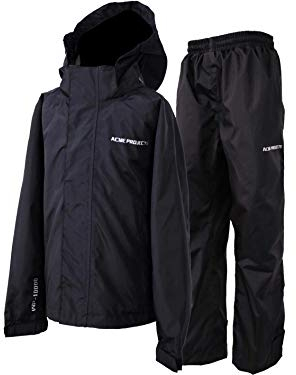 Acme Projects Damen Regenanzug (Jacke + Hose), 100% wasserdicht, atmungsaktiv, Klebebandnaht, 10000 mm / 3000 g, YKK-Reißverschluss (Frauen, 42, schwarz)