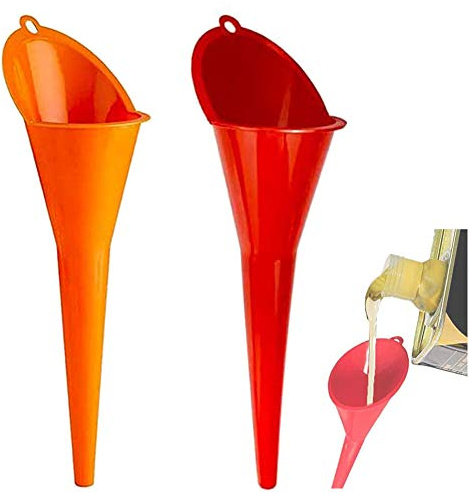 MMIAOO Trichter aus Kunststoff, extralang, langer Hals, für Motoröl, Getriebe, Flüssigkeit, Motorrad, Lokomotive, Auto, Trichter (rot + orange)