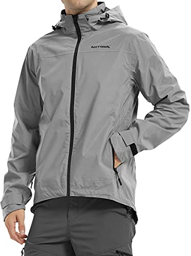 KUTOOK Veste de Pluie pour Homme Imperméable Vetement Intersaison Respirant À Capuche Légère Coupe Vent Running Sport de Plein Air Velo Randonnée Sweat Gris S
